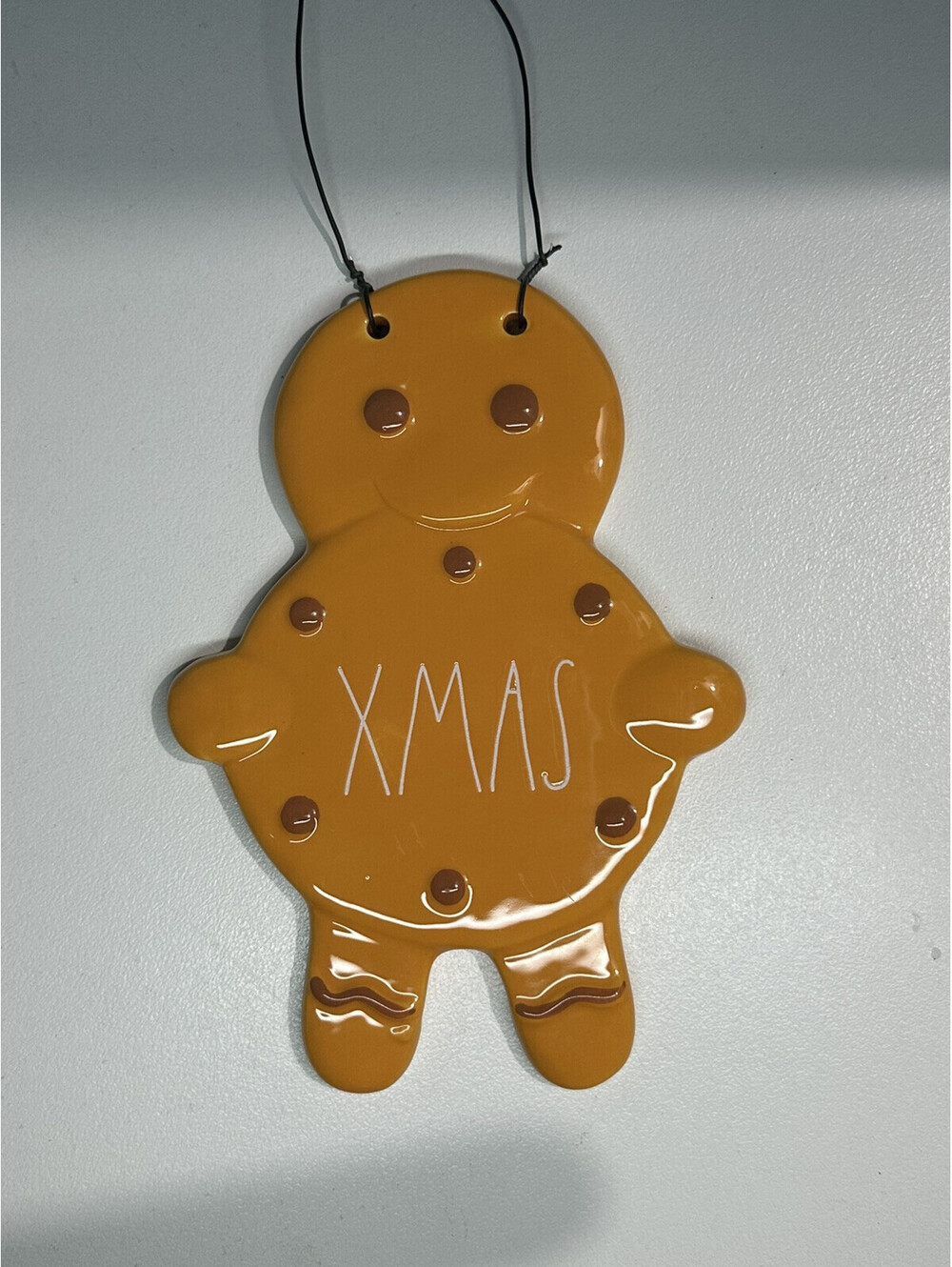 Rae Dunn Mini Gingerbread Man XMAS Ceramic Orange Wall Hanging Sign Ornament NEW